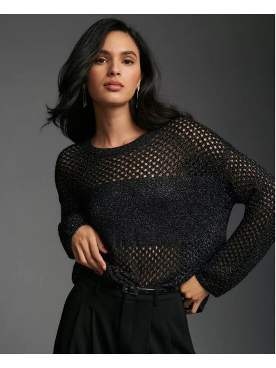 Pilcro Sweaters - Pilcro Anthropologie Sweater XXS Black Metallic Open Knit Pullover Oversized